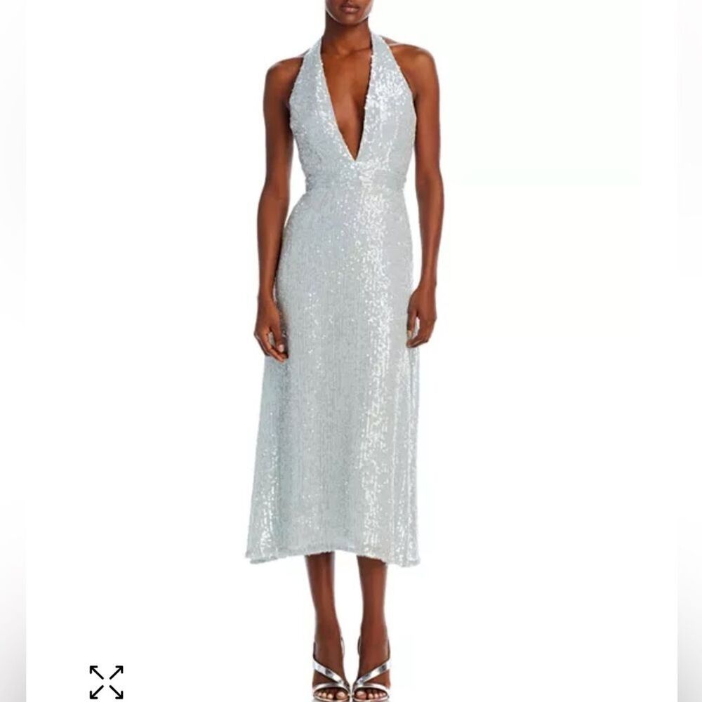 Markarian Valeria Halter Dress Sequin in Light Blue Chic Party Size 2 NEW